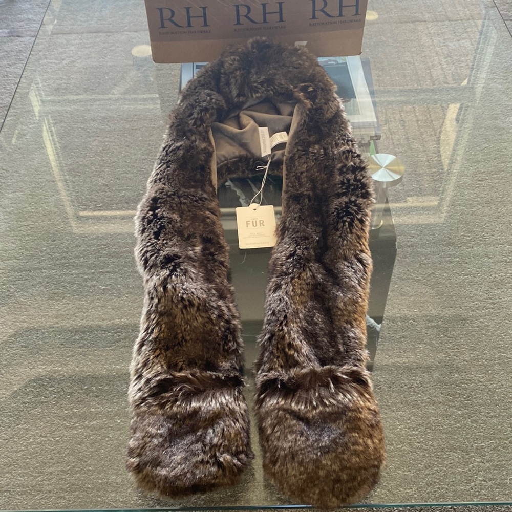 Restoration hardware brand new unused baby fur hat w bear ears and pockets